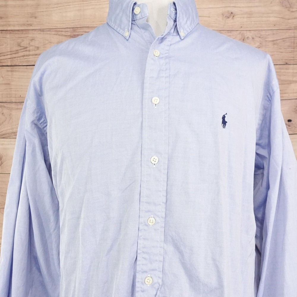 Ralph Lauren Yarmouth Dress Shirt Mens 18 34/35 Classic Fit Blue Solid Oxford